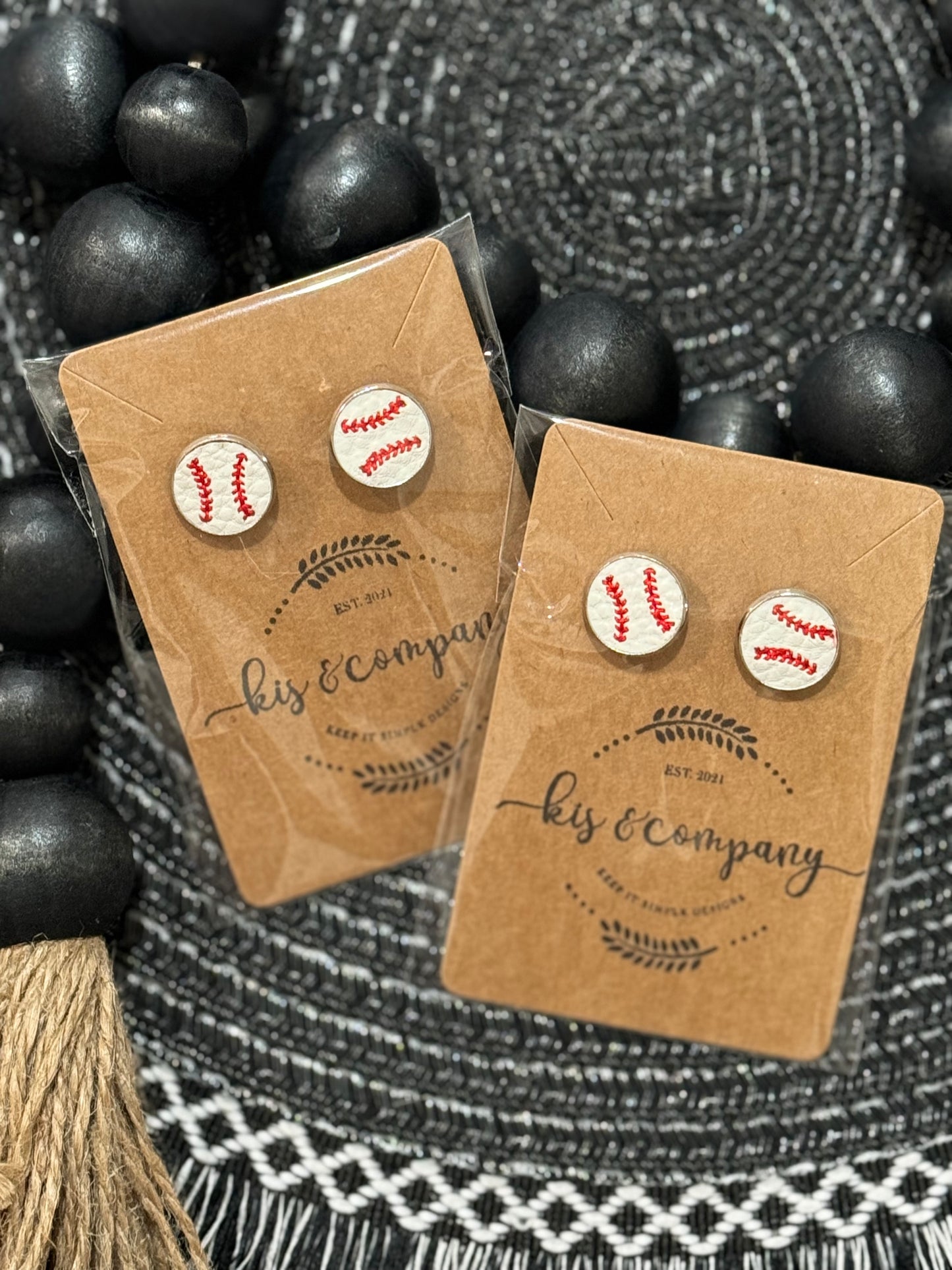 Baseball stud earrings