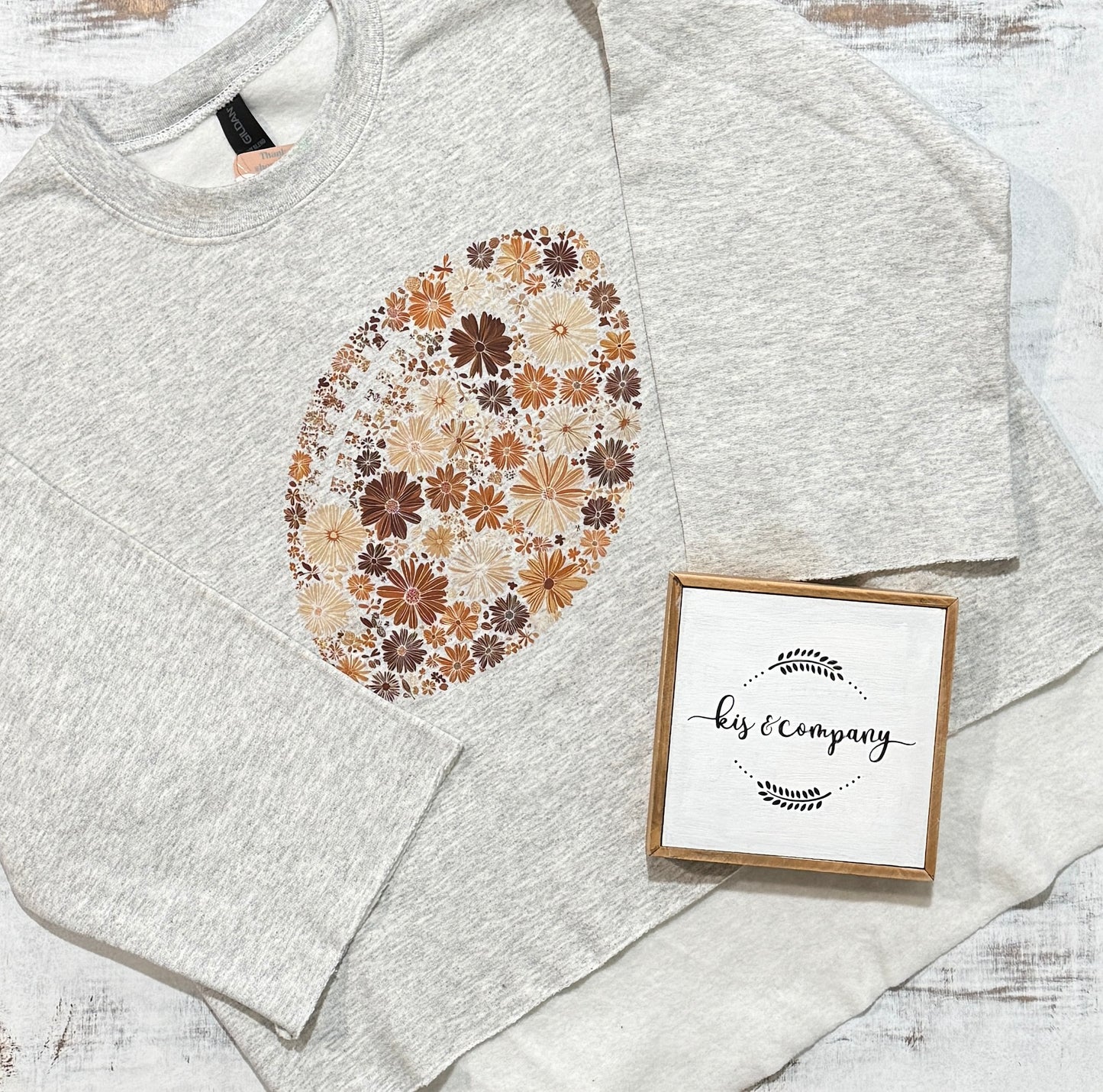 Floral Football - cut crewneck