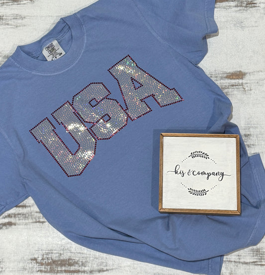 USA Spangle on washed denim