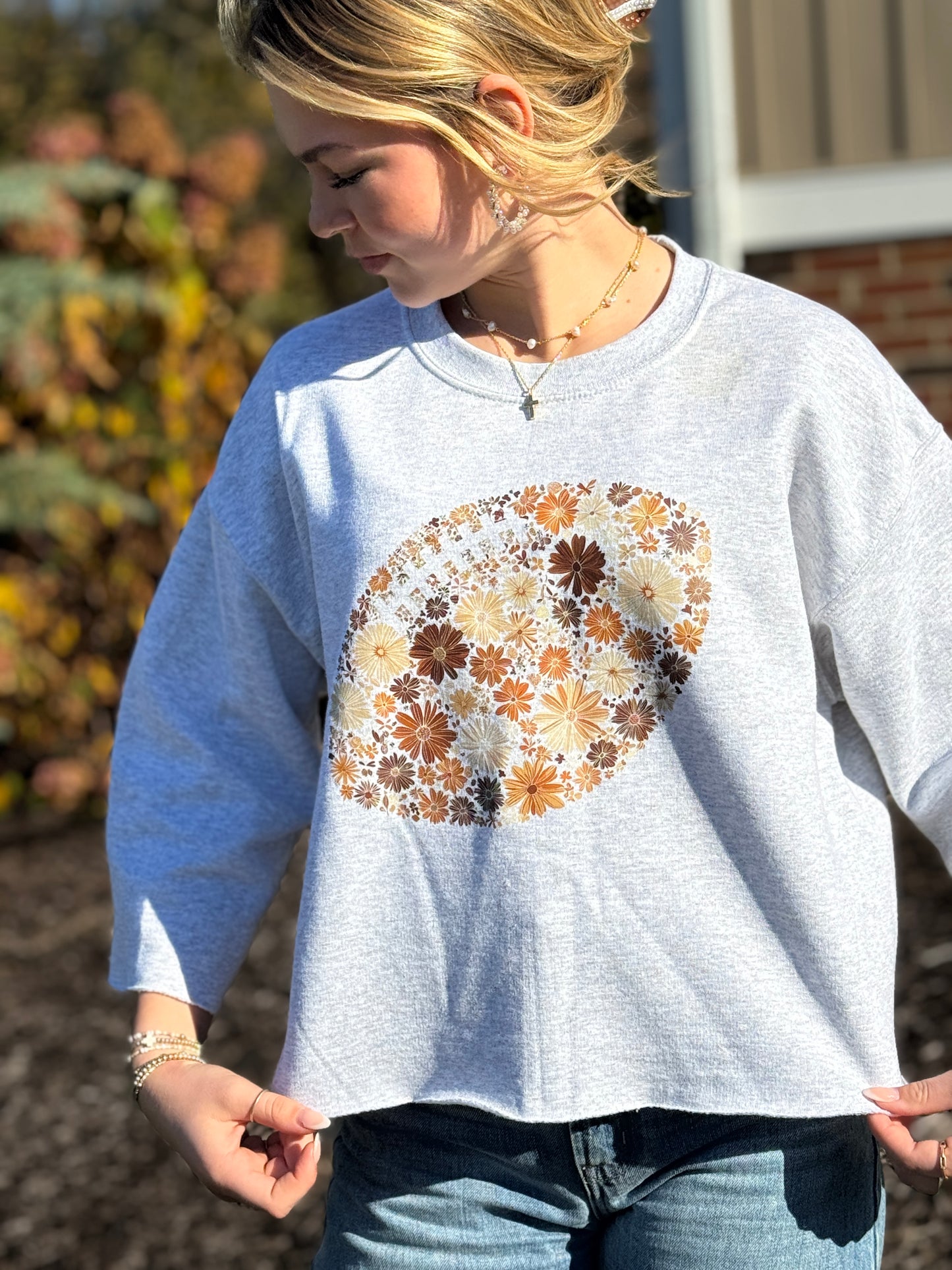 Floral Football - cut crewneck