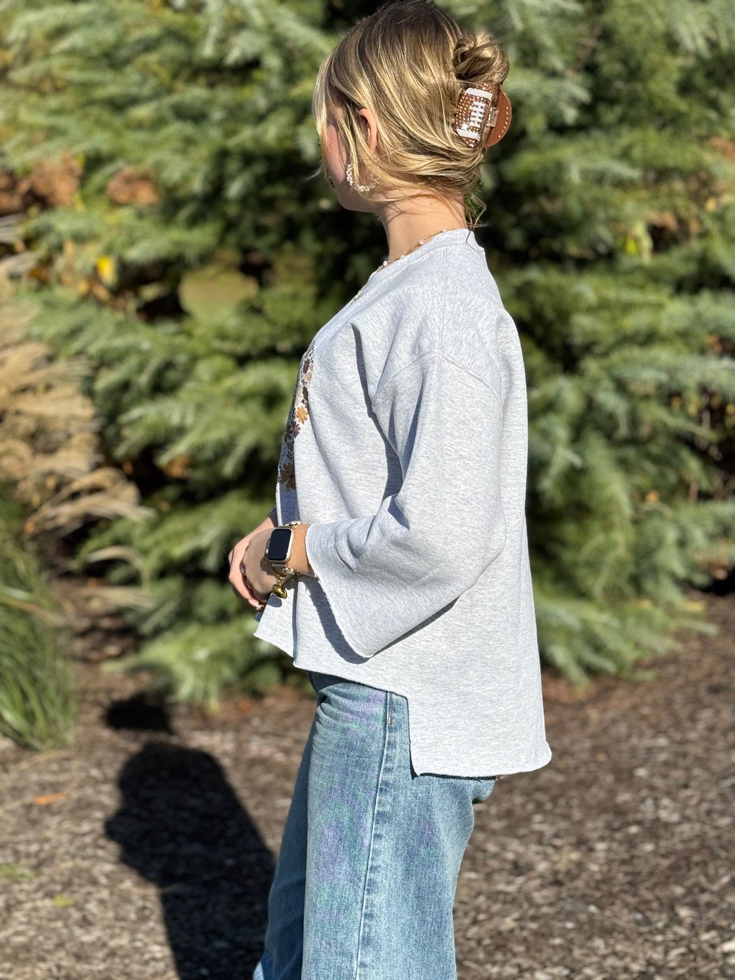 Floral Football - cut crewneck