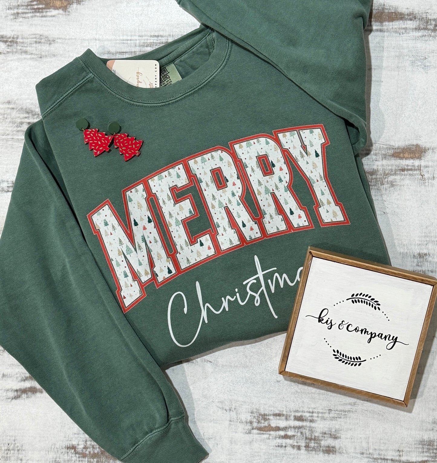 Red and green tree earrings