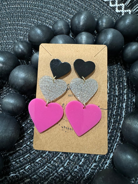 Black, glitter & pink hearts