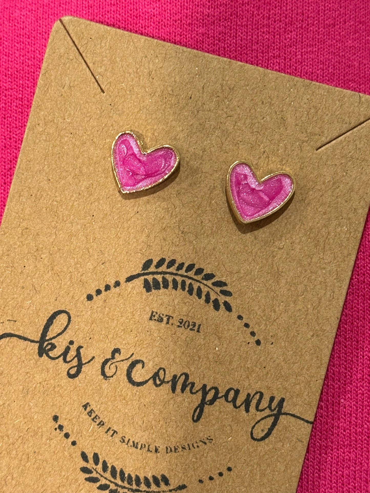 Pink heart stud earrings