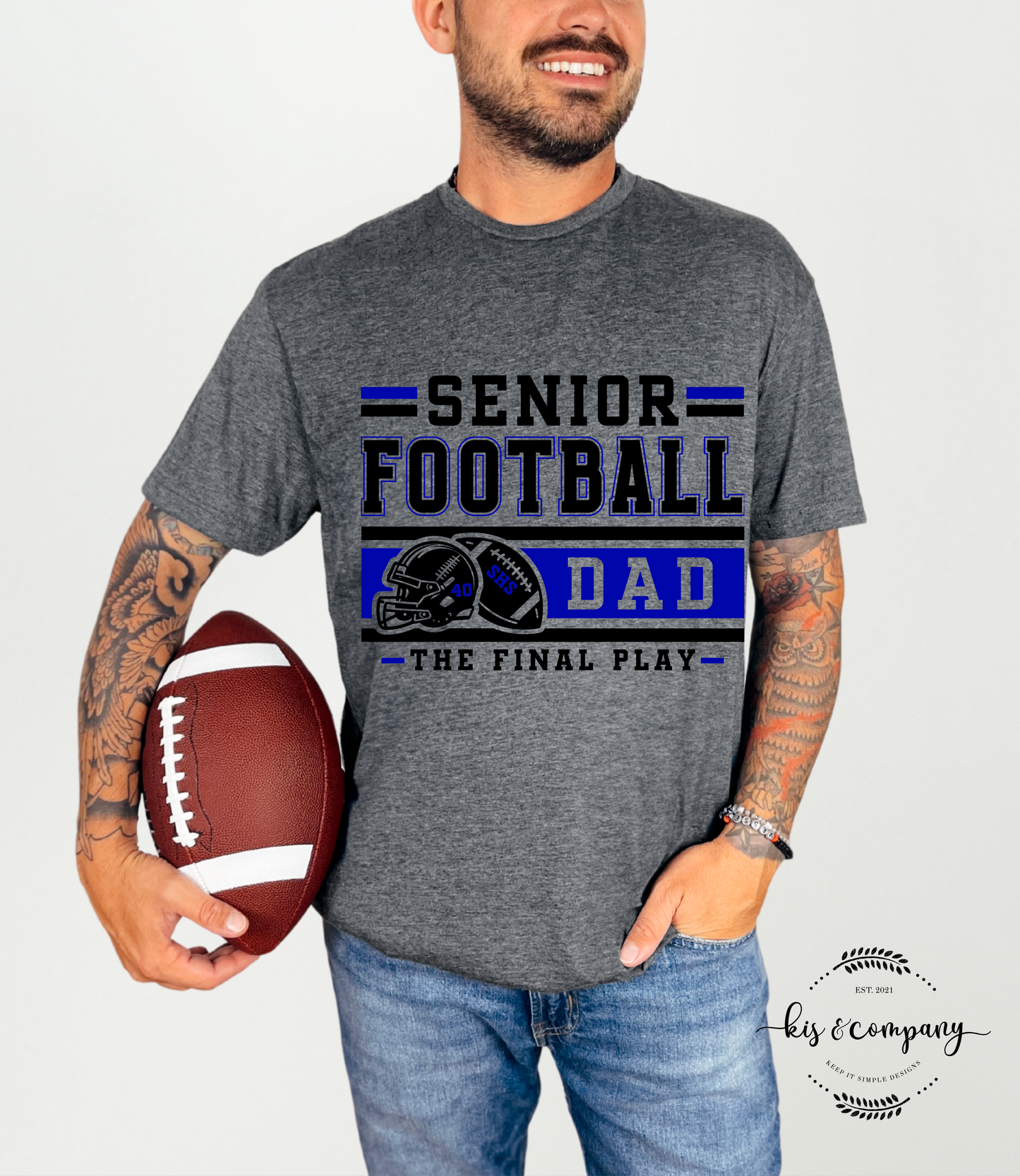 Senior Football Dad - Royal & Black Design