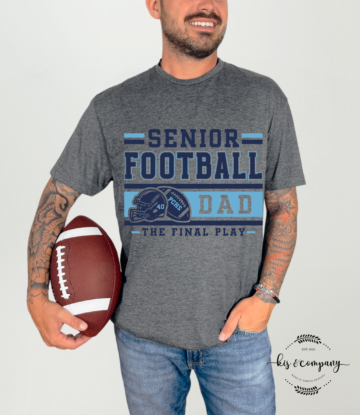 Senior Football Dad - Navy & Light Blue