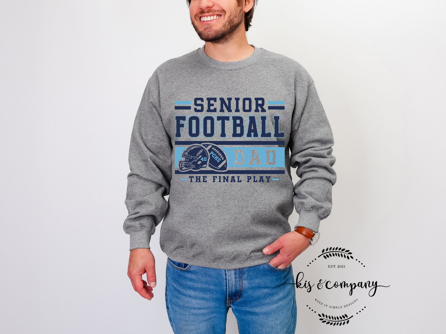 Senior Football Dad - Navy & Light Blue